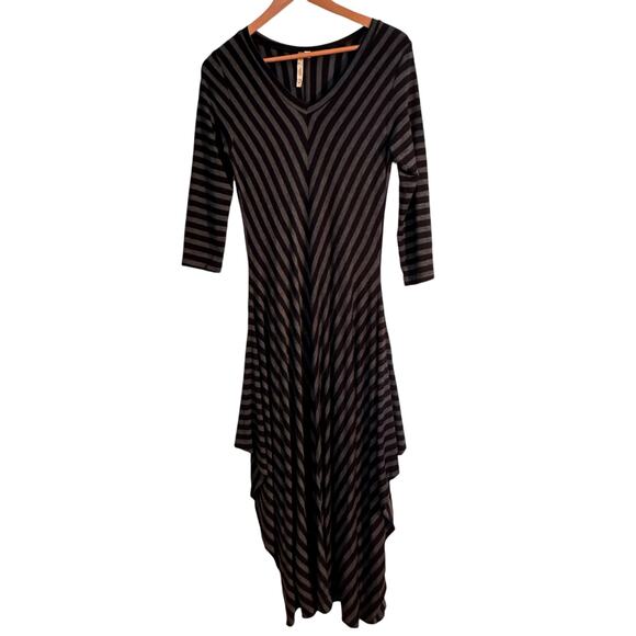 Comfy USA Maxi Dress SM V Neck Jersey Knit Balloon Asymmetric Draped Lagenlook - Picture 2 of 9